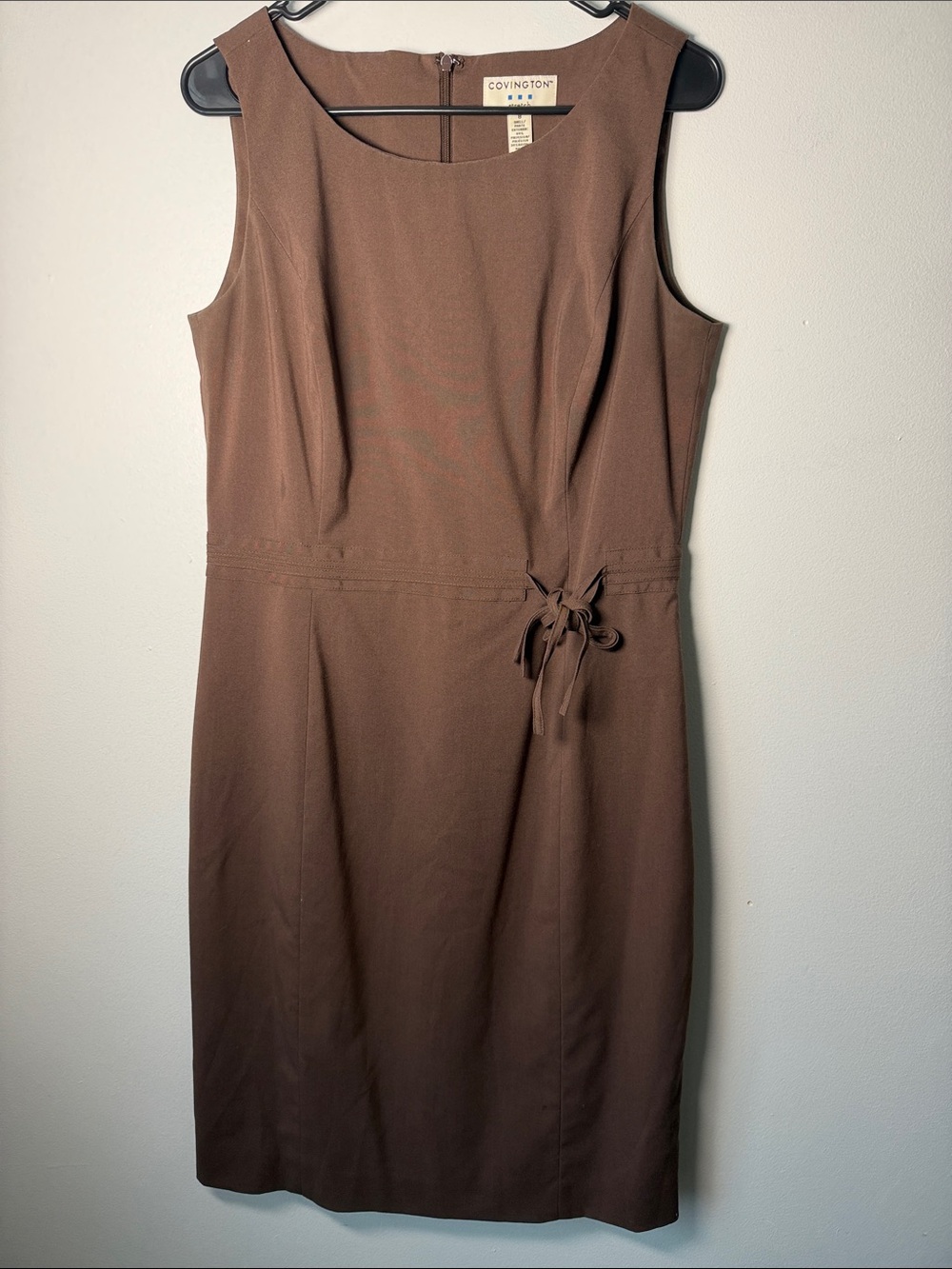 Covington Brown Sleeveless Sheath Dress with Waist Tie Size 8